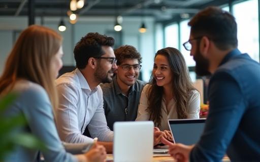 Diverse AuraTech Solutions team collaborating in modern office space in Bengaluru